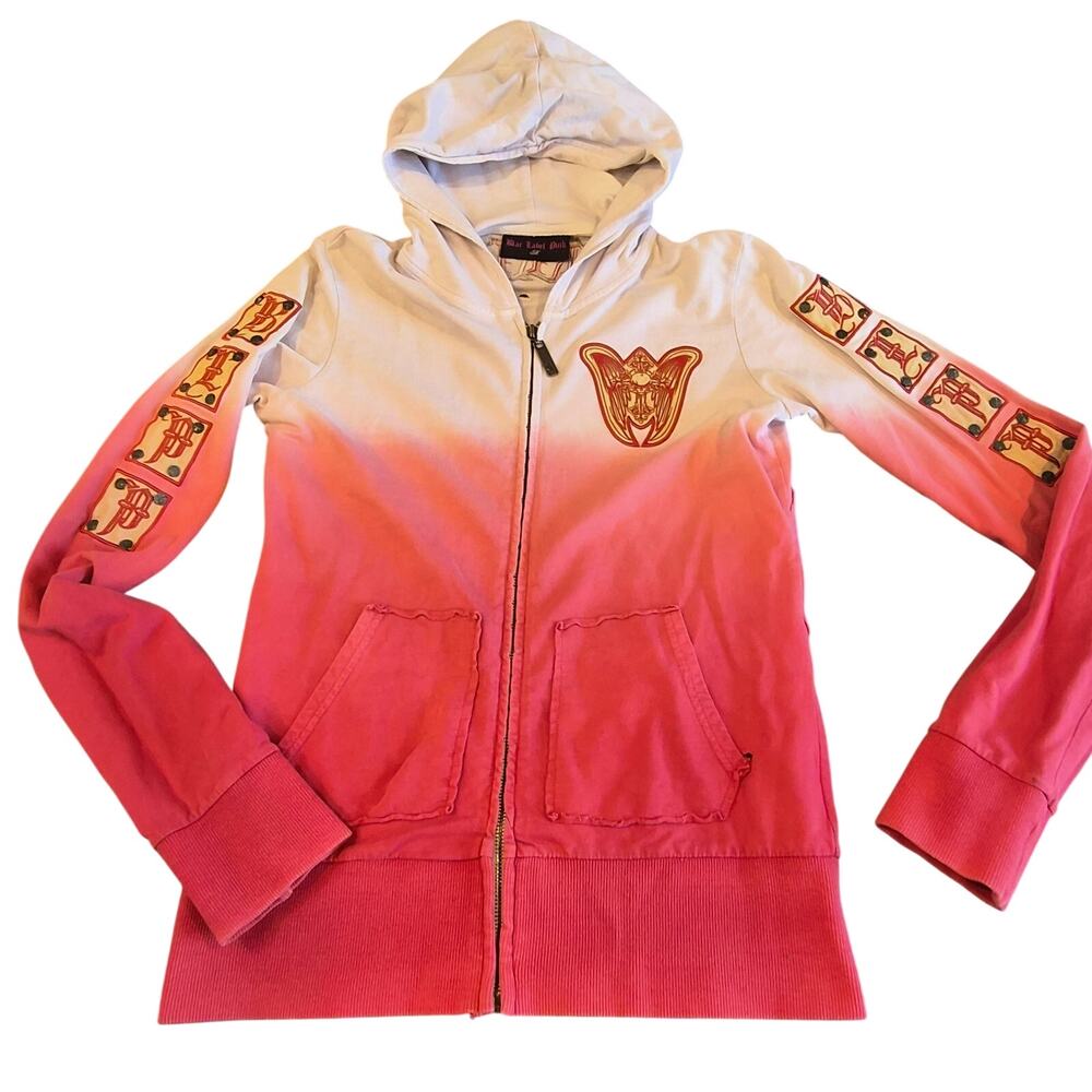 Vintage Y2K Blac Label Pink Dip Dye Zip Hoodie Medium Trashy McBling